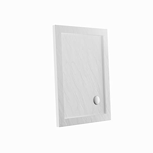 Piatto Doccia 70x90cm Altezza 4cm Effetto Pietra Bianco Acrilico Bordato Piletta di Scarico Inclusa Mod. Petra