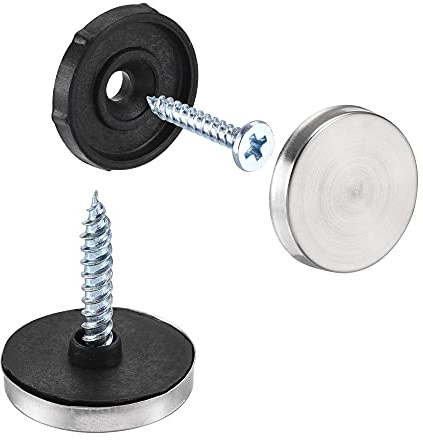 sourcing map 28 Stück Spiegelschrauben 20mm/0.79 Dekorative Kappenverschlüsse Abdeckung Nägel Drahtziehen Silber Ton 201 Edelstahl