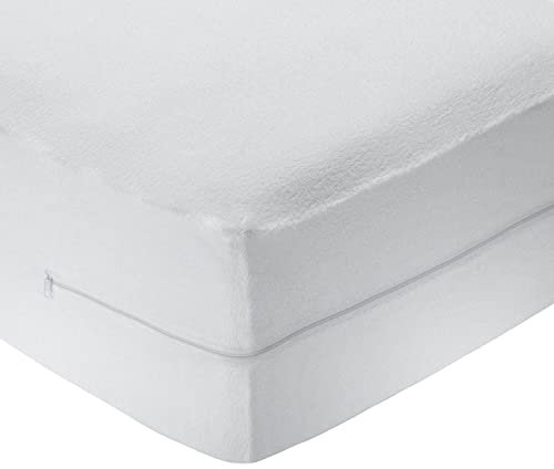 MERCURY TEXTIL- Funda de colchón rizo100% Algodón, Elástica, Transpirable, Tratamiento antialérgico con Cremallera. Ideal para Todas Las Alturas. (Cama 105) Blanco