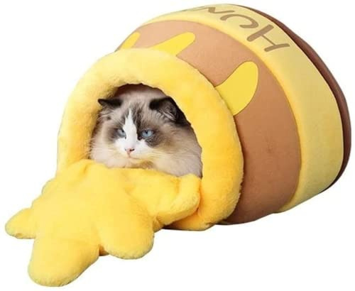 Linghe Nid De Chat en Forme De Pot De Miel en Forme De Canapé-Lit pour Chat Mignon Et Confortable La Maison pour Chat Peut être Inversée Lit Multifonctionnel Adapté Aux Petits Chats Et Chiens | Canapé-lit pour chat en forme de pot de miel un lit mignon confortable et multifonctionnel adapté aux petits chats et chiens