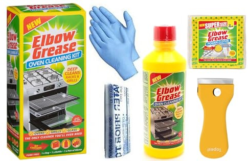 Oven Cleaning Kit (500 ML) | Heavy Duty Oven Cleaner + Non Scratch Oven Hob Glass Cleaning Tool | Complete Oven Cleaning Kit with Bag for Racks, Gloves and Power Cleaning Cloth