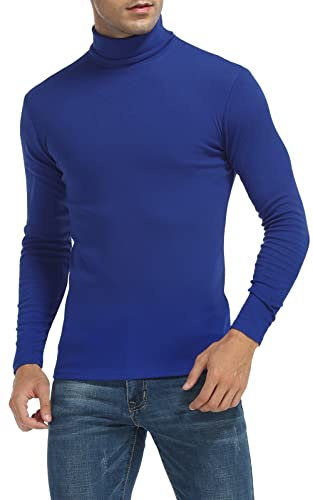 MLANM Men's Long Sleeve Turtleneck Jumper Casual Slim Fit Royal Blue M