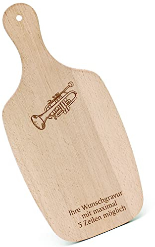 Schneidebrett Frühstücksbrettchen Gravur personalisiert - Trompete - mit Griff 330x150 Holzbrett Holz Küche Schneidbrett