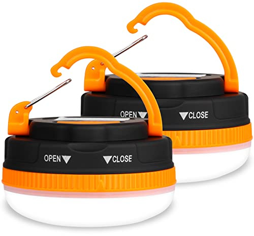 flintronic Lanterna da Campeggio, 2 Pezzi Lampada LED Campeggio Batteria Caricata, Lanterna per Tende da 5 Modalità, Luce Esterna Impermeabile, Portatile per Escursionismo, Pesca(Batteria non inclusa)