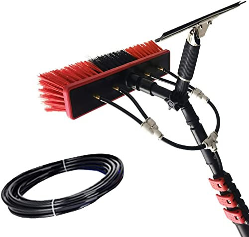 GIZMIT Window Cleaning Pole Kit, Outdoor Water Fed Telescopic Brush Water Fed Pole Kit with Hose Spray/Scraper, 12ft-39ft Solar Panel Cleaning System Washing Equipment Tool,39FT/12M