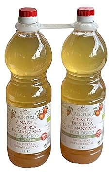 ACETUM DE MODENA - Vinagre Sidra de Manzana Madre - Ecológico - Sin preservantes ni conservantes - Orgánico, sin filtrar y sin pasteurizar - 2L (2 botellas 1L) - Lo mejor para tu salud - 100% zumo