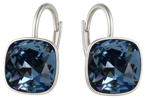 Damen Hängen Ohrringe Silber 925 mit Marken Kristalle Zirkonia - Schmuck Echt Silberne Hängende Ohrhanger für Frauen und Mädchen - Hängeohrringe Ideal Geschenk (Denim Blue)