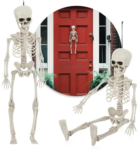 com-four® 2X 40cm Deko Skelett für Halloween, Skelett aus Kunststoff | Skelett mit Grusel-Faktor für Halloween - Fasching - Mottopartys