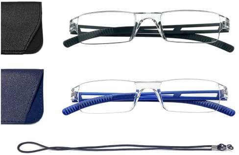 Hubeye 2er-Pack Rahmenlose Lesebrille Leicht und Bequem Anti Blaulicht Lesehilfe für Damen Herren mit Brillenholster 1.25
