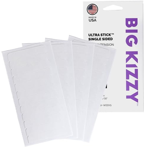 Big Kizzy Ultra Adhesive Single Sided Replacement Tape for Hair Extensions, Over 6-8 Weeks Use, Strong Hold and No Residue, Single Sided Tape for Extensions, 48 Tabs | 6-8+ Weeks of Wear, Strong Hold and Residue Free One Sided Replacement Tape for Extensions