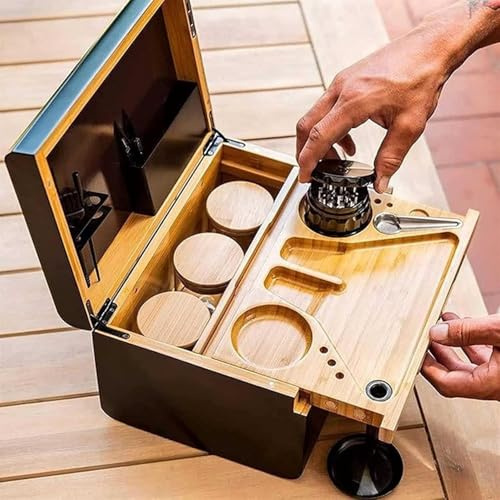 Lot de Plateaux roulants Coffret de Rangement en Bambou Premium Boîte de Rangement en Bois Coffret Cadeau de Luxe, Boîte de Séparateurs de Rangement Amovible avec Serrure, avec Plateau Mobile