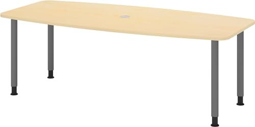 bümö Konferenztisch oval 220x103 cm großer Besprechungstisch in Ahorn, Besprechungstisch mit Gestell in Graphit, Meetingtisch für 8 Personen, XL-Tisch für Besprechungsraum & Meeting