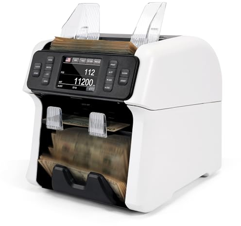 NUCOUN Mixed Denomination Money Counter Machine,Mixed Value Bill Counter and Sorter,with Reject Pocket,Multi Currency Note Counter,Counterfeit Detection 2 CIS/UV/MG/IR,4 inch Touch Screen,SN Record