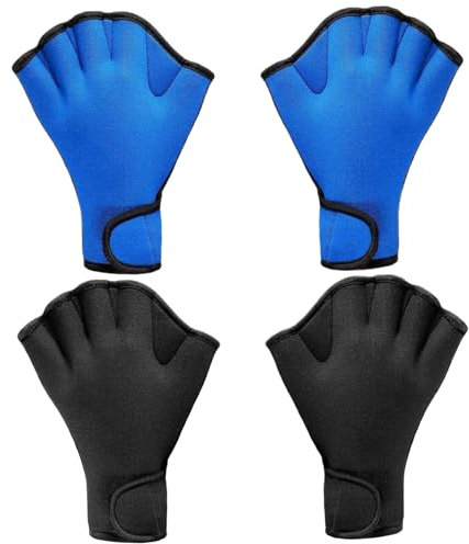 Schwimmhandschuhe, Schwimmhandschuhe 2 Paar Nylonnetzbett Schwimmhandschuhe Schutzschwimmhandschuhe für Männer Frauen mit Handgelenksgurt Wasserfestigkeit Schwimmhandschuhe zum Trainingstauchen (M)