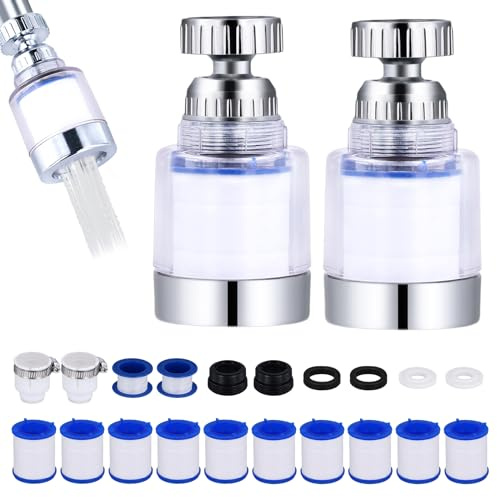 2pcs Filtre de Robinet, Rotatif à 360 ° Filtre à Eau de Robinet Purificateur d'Eau Robinet Faucet Filter Élimine le Fluorure Chlore l'Eau Dure et les Métaux Lourds pour la Cuisine à Domicile