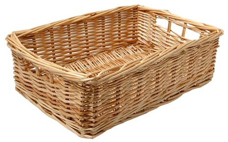 Arthur Cameron - Rectangular Shallow Wicker Storage Tray - Hand-woven by Skilled Artisans in Northern China, an Organiser Basket is the Perfect Home Storage Solution (Natural, Small)