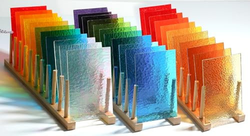 Lanyani 26 Sheets Transparent Stained Glass Sheets Packs for Art Crafts, Textured Bright Color Variety Translucent Cathedral Art Glass Sheets for Mosaic Glass DIY Projects, 4x6 inches