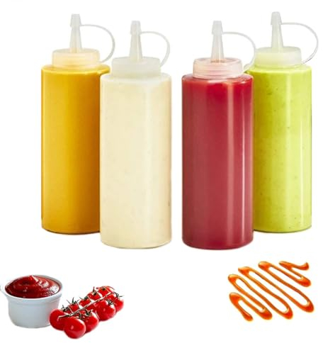 Anicy 4 bottiglie da spremere, 500 ml, dosatore con tappi, bottiglie di plastica da 16 oz da riempire, per ketchup, barbecue, salse, sciroppo, condimenti