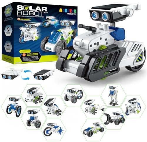 Solar Roboter Spielzeug für Kinder, 12-in-1 Solar Robot Kit Solar oder Wiederaufladbar Batterie Betrieben DIY STEM Bauspielzeug Experimente Spielzeug BausatzJunge ab 8 9 10 11 12 13 Jahren