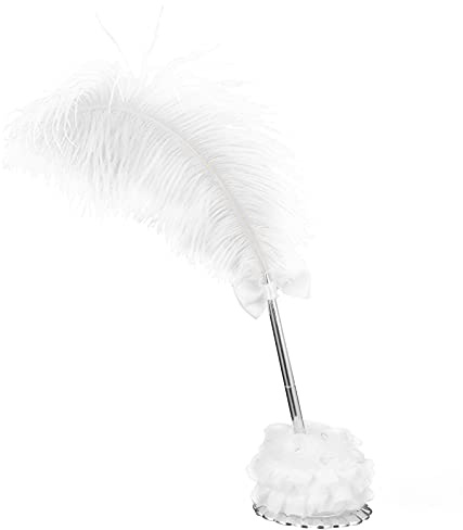 Qcwwy Hochzeitszubehör, Feder-Schilderstift mit Halter für Unterschriften, Veranstaltungen, Zuhause, Weiße Feder, Bürogeschenk, Federstift, Hochzeit