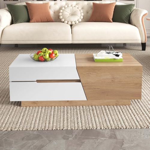 KOMHTOM Meuble de Salon Table Basse Blanche et en Bois Table Basse Coffre Extensible Table d'appoint Moderne