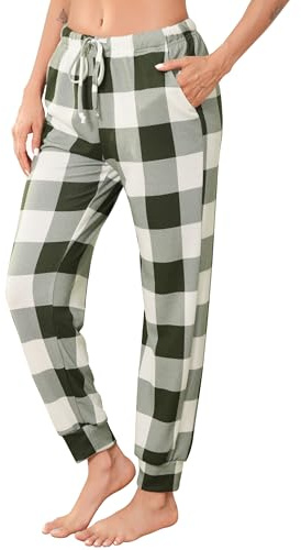 Vlazom Ladies Plaid Pajama Pants Suaves Pantalones de Pijama para Mujeres Pantalones Largos de Ocio Pantalones Ligeros de Salón