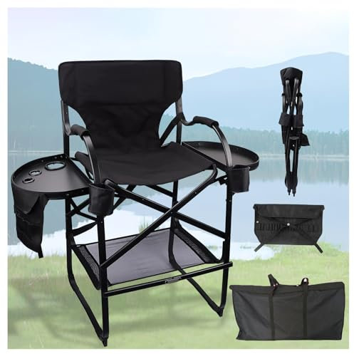 JNTFNE Professioneller Regiestuhl, 76,2 cm hoch, schwarz, zusammenklappbar, für Künstler, Make-up-Stuhl, tragbare Fußstütze, Campingstuhl, Unterstützung 136 kg, geeignet für Kino, Garten, Strand,