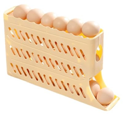 Egg Holder For Fridge - Auto Rolling Fridge Egg Cartons | Automatic Rolling Egg Storage Rack | Refrigerator Side Door Storage Box | Egg Storage Box | Refrigerator Egg Dispenser For Refrigerator, 4 Lay