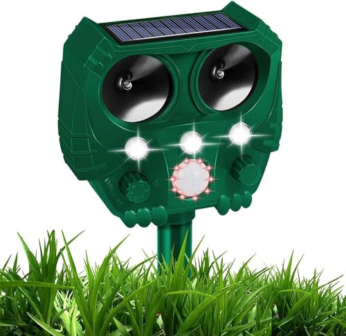 Garden Cat Repellent, Solar Cat Scarers for Gardens, Ultrasonic Animal Repellent, Waterproof Cat Deterrents with PIR Motion Sensor&5 Adjustment Modes, Fox Repellent for Farm Yard to Drive Away Animals