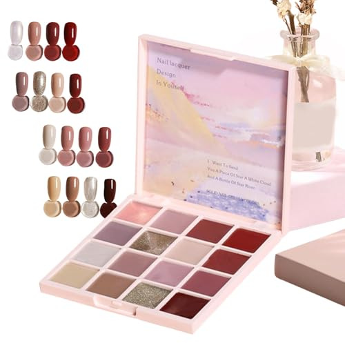 Gelnagellackspalett, fast nagellack – 16-färgers målningskräm-gel för naglar, fast gelnagellack, gel-manikyrpalett, nagellim för kvinnor