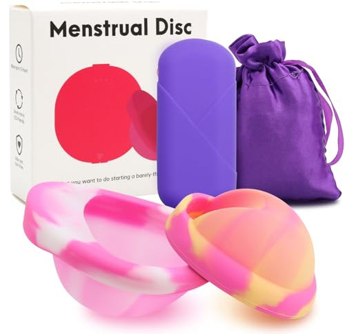 BORISCA 2 Stück Menstrual Disc, Menstruationsscheibe Set Enthält Periodenscheibe S und Perioden Disc L mit Silikonhülle und Aufbewahrungsbeutel, Menstruations Disc für Aktive Frauen Sport, Schwimmen