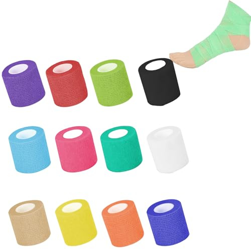 Hsyadazi 12 Rollen Selbstklebender Verband, 5cmx4,5m Mullbinden Selbsthaftende Bandage Sterile Kompressen Selbstklebend Klebeverband