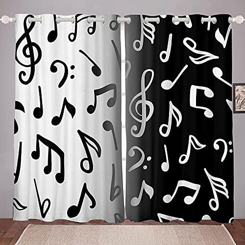 Verdunkelungsvorhänge für Schlafzimmer und Wohnzimmer, Musiksymbole, wärmeisoliert, dekorativ, Kinderzimmer-Vorhänge, weich und gemütlich, große Größe, 305 x 270 cm, Ösen-Design,