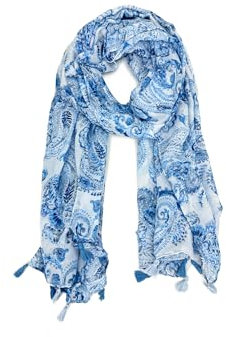 QUEEN HELENA Leichter bunter Schal Elegante Schal mit Muster Damen SC12-2, blau, Einheitsgröße