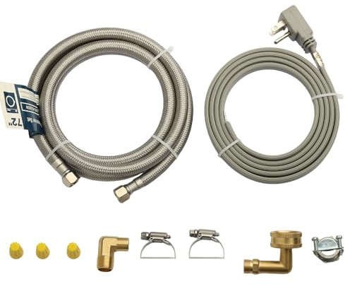 PLUMBERMASTER Dishwasher Installation Kit, 6ft Water Supply Line with with 3/8 x 3/8 Compression,3-Prong Straight Power Cord, Elbow Connectors&Adapters,Braided Stainless Steel Dishwasher hose Kit