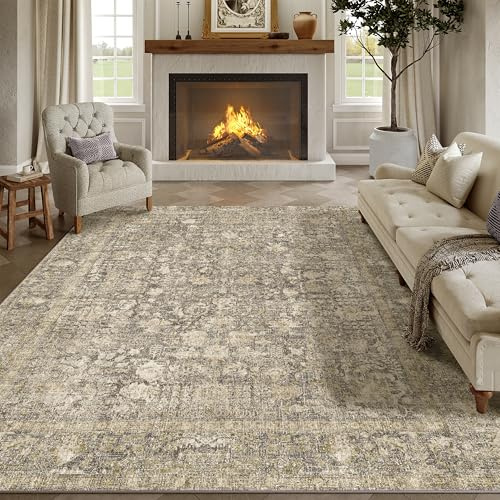 HUGEAR Vintage Braun Waschbarer Teppich Wohnzimmer 240x300cm Retro Rugs for Living Room Weich rutschfest Groß Tepich Kurzflor Schlafzimmer Carpet Living Room Bedroom Esszimmer Teppiche Büro