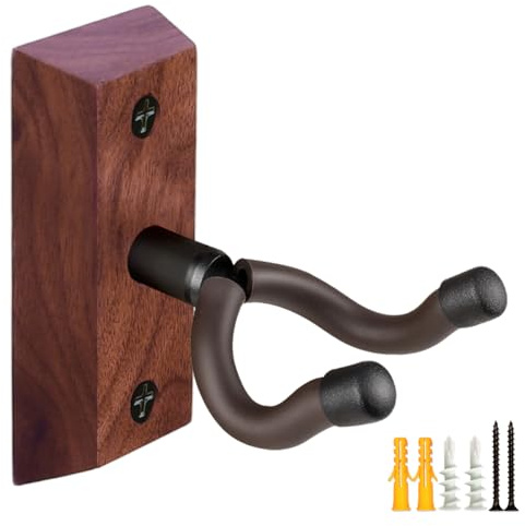 Gitarrväggfäste, svart valnöt trä gitarrhängare, U-formad gitarr vägghängare Mount, gitarrhållare krok stativ väggmontering gitarrtillbehör för akustik, elgitarr, banjo, bas, ukulele