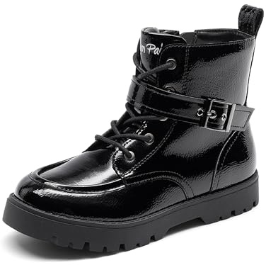 DREAM PAIRS Stivali da Bambina e da Ragazzo Stivali Classici Stivali con Lacci alla Moda Autunnale per Bambini Stivali Invernali Stivali Medi,Size 35,Tutto Nero,KKUMMB2507