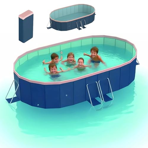 Foldable Swimming Pool 2.8m Oval, No Inflation Needed PVC Portable Above Ground Pool for Adults & Kids, Dark Blue Outdoor Garden Backyard Pool (108.27 x 78.74 x 19.69inch)