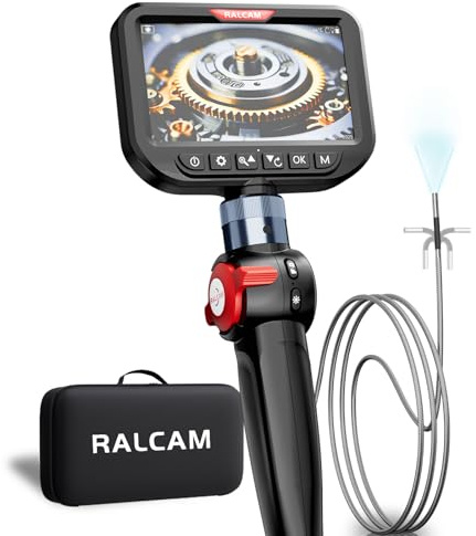 Ralcam 3.9mm Two-Way Articulating Borescope, 5 Inch HD Industrial Endoscope Inspection Camera with Light, Stainless Steel Flexible Fiber Optic Scope Camera 0.15in Automotive Mechanics Tool
