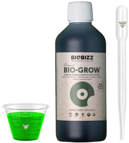 Biobizz Grow 1L mit Dosierpipette und Messbecher – organischer Flüssigdünger für kräftiges Wachstum und Indoor Anbau