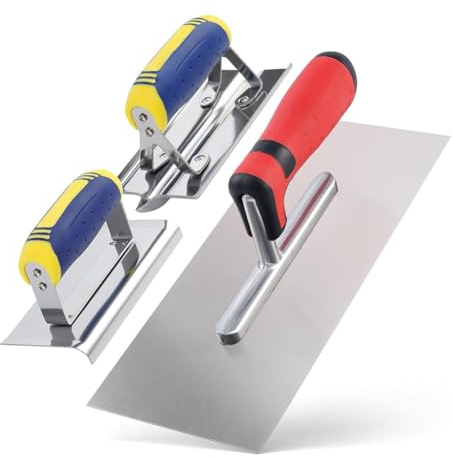 Plmvhpb 3 Pack Sainless Steel Concrete Tools Set, Flat Finishing Trowel Concrete Hand Edger and Groover with Soft Grip