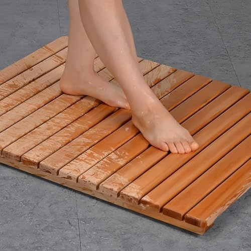 Generico Tappetino da Doccia in Legno Antiscivolo Impermeabile di Lusso da 30-100 cm - Elegante Tappetino da Bagno per Interni/Esterni, Bagno, Spa e Giardino - Tappetino Resistente e Facile da Pulire