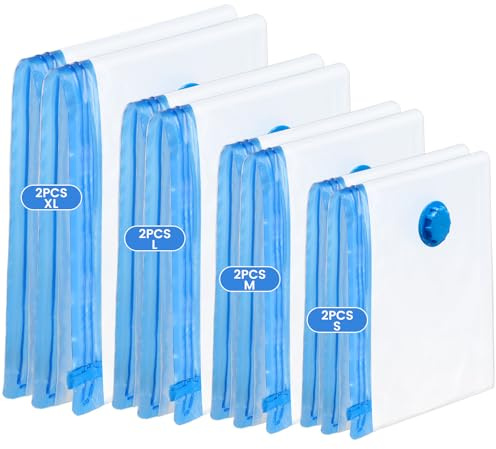 Vacuum Storage Bags 8 Pack (2 Jumbo, 2 Large, 2 Medium, 2 Small), Vacuum Pack Bags for Clothes, Pillows, Comforters, Blankets, Bedding, Reusable Space Saver Bags