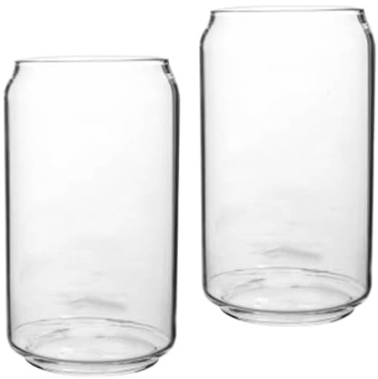 Tofficu Vasos de Vidrio Resistentes al Calor en Forma de Lata 400 Ml 2 Piezas para Bebidas Frías Cócteles Cerveza y Refrescos Uso en Hogar y Eventos