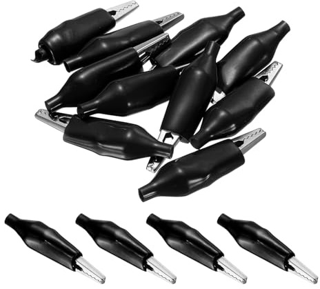 QUARKZMAN 10 Piezas Pinzas Cocodrilo 35mm Grandes De Acero Con Aislamiento Pinzas Eléctricas De Prueba Para Multímetro Laboratorio Batería Cable Clip De Conexión Negro