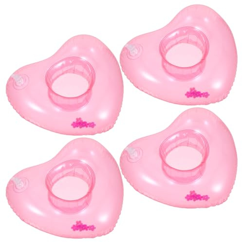 Veemoon 4 Portavasos Inflables Forma de Corazón Rosado, Flotantes y Resistentes al Agua, Hechos de PVC Duradero para Piscina, Playa y Fiestas al Aire Libre