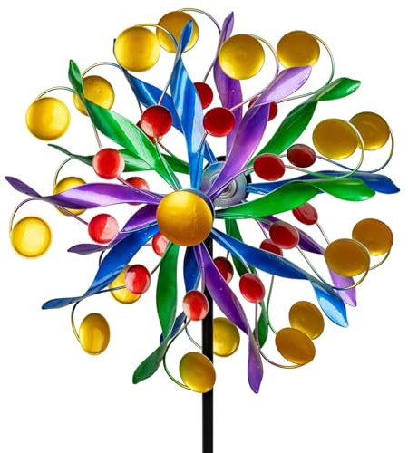 formano Windrad Bunte Farbkreise Garten Metall Bunte Flügel kugelgelagert Windspiel Ø 30/123 cm Windmühle Vogelabwehr mit stabilem Gartenspieß wetterfeste Gartendeko für Beet, Rasen & Terrasse