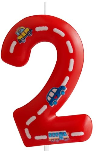 Racing Cars Zahlenkerze 2, Kuchenkerze mit Racing Cars-Straßen-Motiv, Geburtstagsdeko für Jungen zum 2. Geburtstag, Kinder-Party-Deko für Cars Themen Feiern