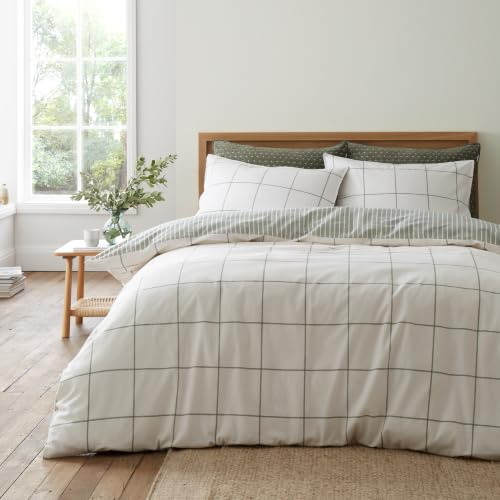 Bianca Brushed Regal Check Cotton Double Duvet Cover Set Green